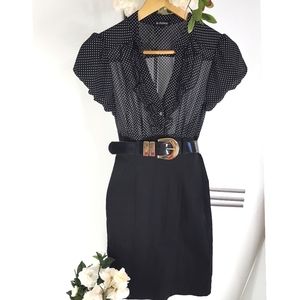 Vintage Le Chateau🖤50's Polka dot☆Ruffle Chiffon☆Puff Short Sleeve Penci